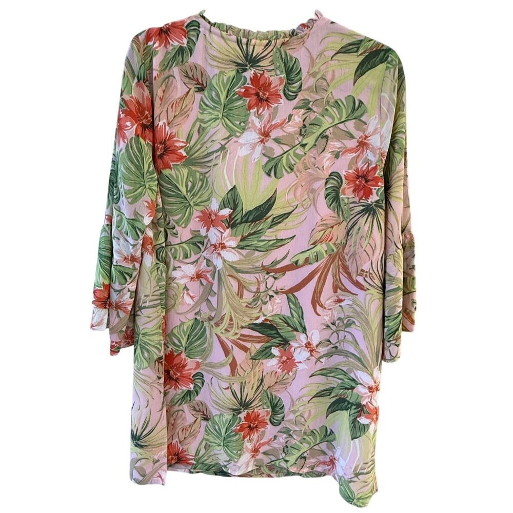 J Jill Tropical Floral Womens M Vacation Wear Lined Flowy 3/4 Sleeve Tunic GUC - Picture 7 of 8